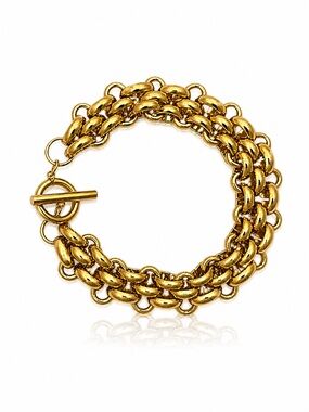 Gold Multi-Row Chain Toggle Bracelet